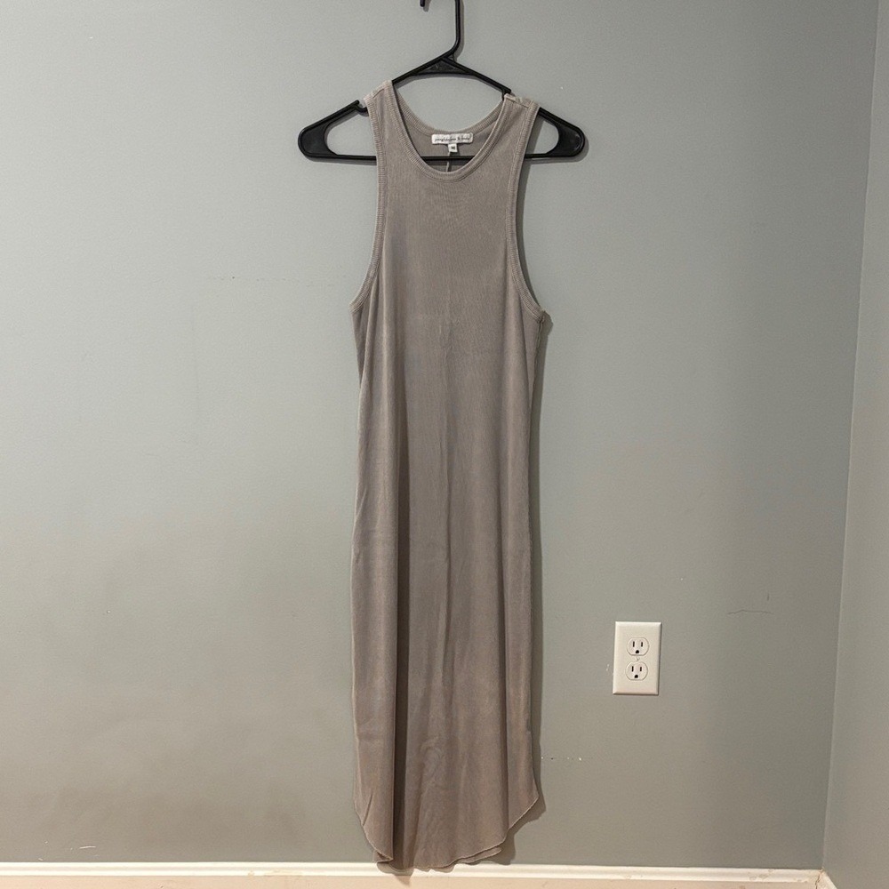Young Fabulous & Broke Ribbed Racerback Midi Dress Taupe Grey Cotton Modal M
